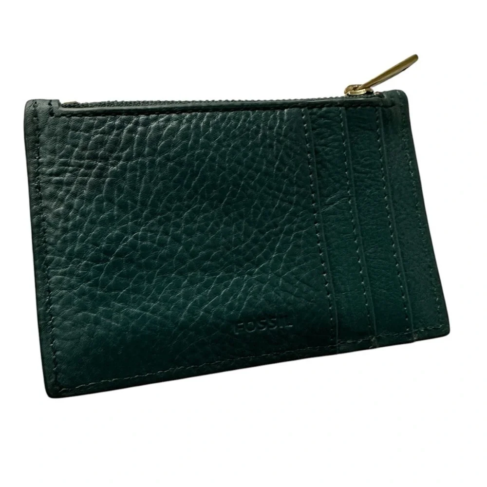 Fossil Shelby Zip Coin Green Leather Card Holder